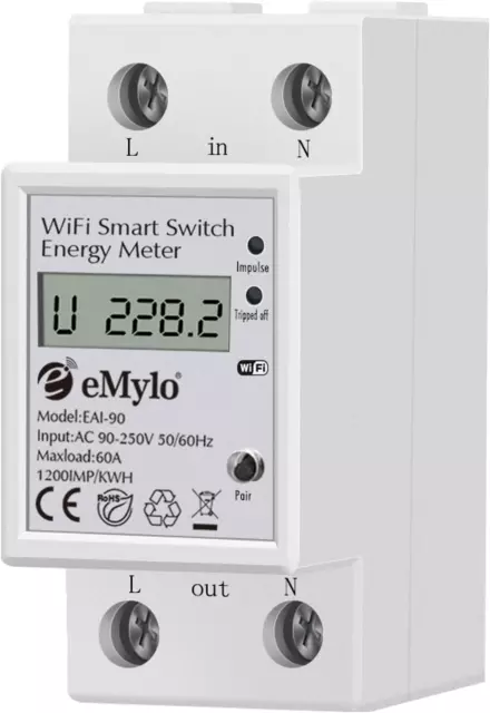 Emylo Smart Wifi Contatore Elettrico Misuratore Di Energia Monofase 35Mm DIN Mis