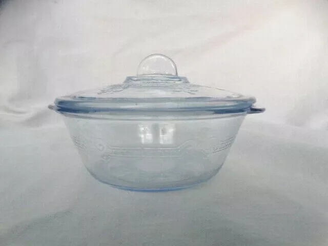 Mid Century Modern Fire King Philbe Sapphire Blue Individual Casserole and Lid