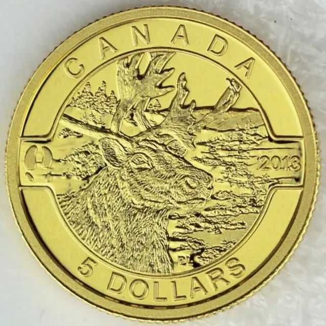2013 Canada $5 Caribou 1/10 oz. Troy Oz. 99.99 Gold Proof Coin - “O Canada”