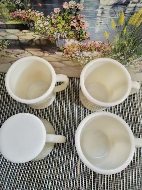 4 Fire King Off White Ivory D Handle Mugs Flat Bottom 3