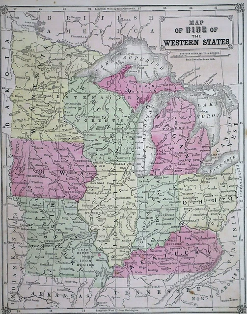 Old 1860 H. Cowperthwait Map ~ NORTH CENTRAL UNITED STATES ~ Free S&H ~ Inv#71