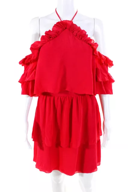 Parker Womens Silk Tiered Ruffled Tied Off-the-Shoulder Dress Red Size 6