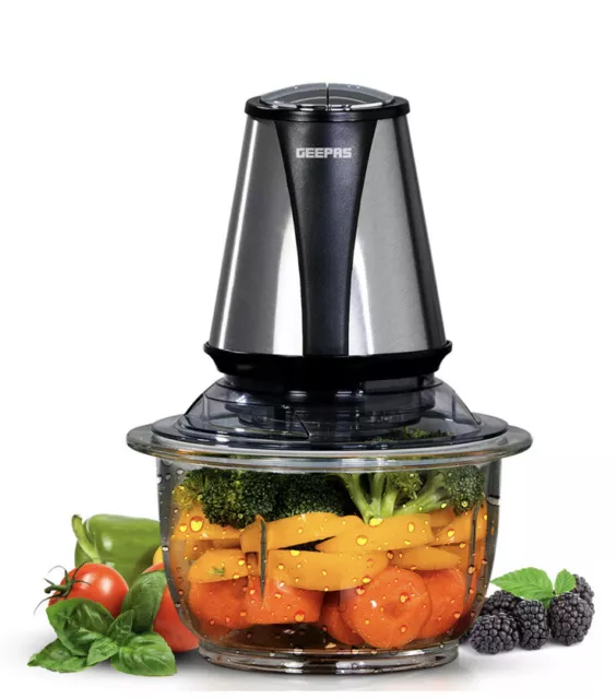 Geepas Multi Chopper Food Processor Meat Fruit Vegetable Mixer 1.2L Glass Jar