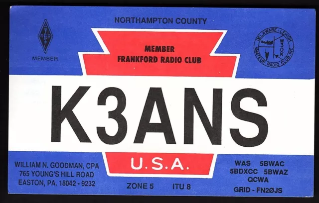 QSL QSO RADIO CARD "William N. Goodman/Northampton County/K3ANS", PA (Q2377)