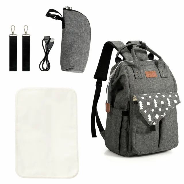 Diaper Bag Backpack Waterproof Large Baby Nappy Bag w/USB Charging Port Hiking