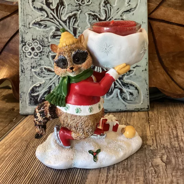 Yankee Candle Holiday Racoon Snow Tea light Holder Christmas Ice Skating