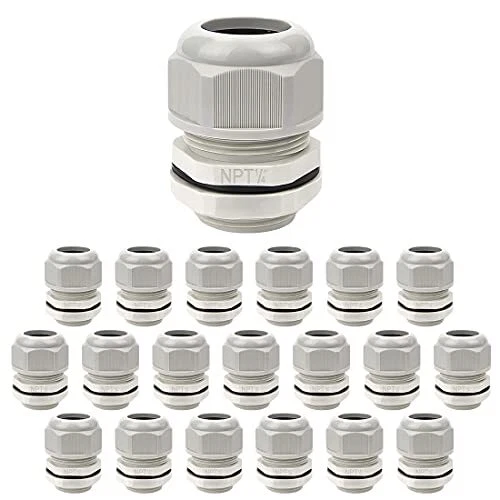 20 Pack NPT 1/4&quote; Cable Glands Waterproof Adjustable 4-8mm