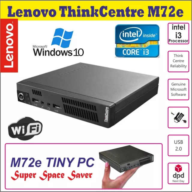 Lenovo ThinkCentre M72e Micro Tiny PC Core i3 @2.6 Wi-Fi 8GB RAM 240GB SSD Win10