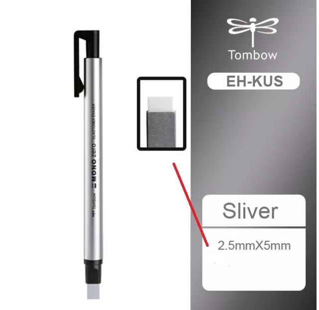 Mono Zero Rectangular Retractable Eraser pen 2.5mm x 5mm (EH-KUS) SILVER