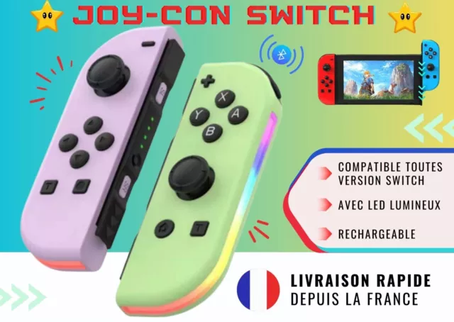 JOYCON SWITCH Paire de manette jeu compatible Nintendo JOY-CON Pastel Rose vert