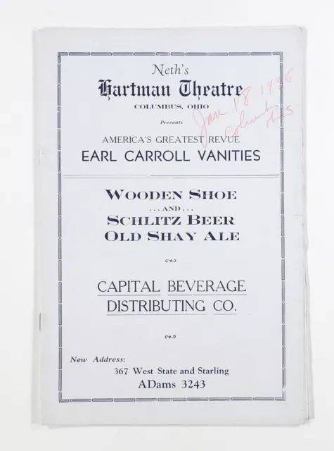 1935 playbill EARL CARROLL VANITIES Most Beautiful Girls Hartman Theatre {a}