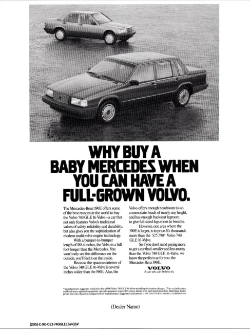 1989 Volvo Dealer Display Ad Mini Poster 740 GLE Why Buy Baby Mercedes