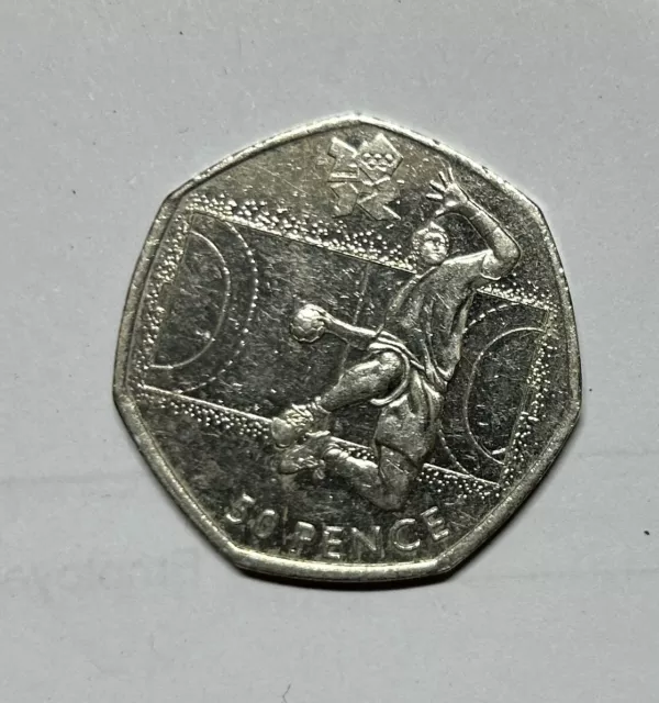 2011 London Olympic 50 pence coin.  Handball. Circulated