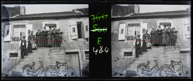 FRANCE Niderviller Habitants Lorraine c1925 Photo NEGATIVE Plaque Stereo Vintage