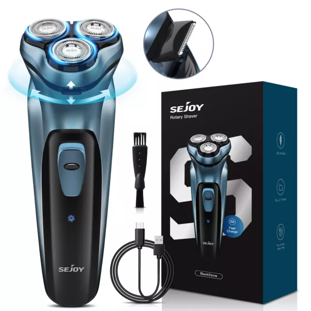 SEJOY Electric Men Shaver Razor Washable Head With Pop Up Trimmer Rotary Shaving