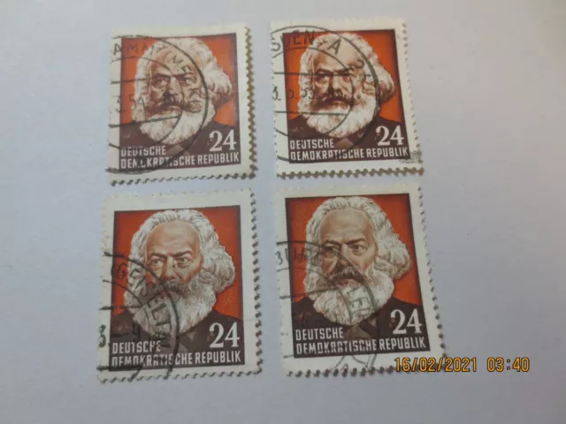 DDR 1953 "Marx Satz " MiNr 349 alle 4 Varianten I YI + I YII + II YI + II YII