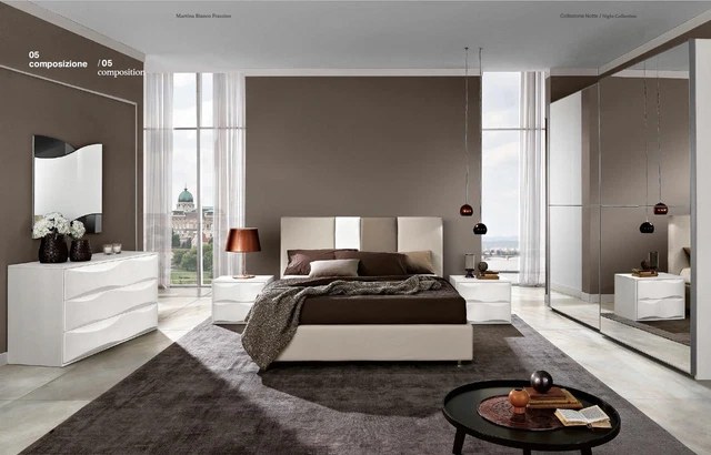 Ensemble Set 6tlg Chambre à Coucher Lit Table de Chevet Commode Miroir Armoire