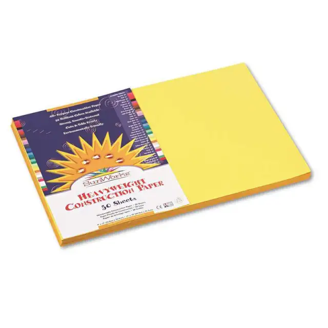 SunWorks� Construction Paper, 58 lbs., 12 x 18, Yellow, 50 Sheets/Pack