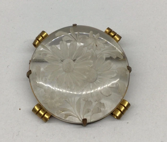 Broche Ancienne En Lucite Rétro - Style Déco à Restaurer, Occasion, Matière Plastique Vintage