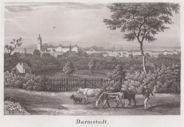 Darmstadt Vista General Original Grabado de Acero Zapatero 1838