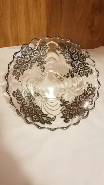 Exquisite Elegant Depression Era Cambridge Glass Caprice 10" Silver Overlay Bowl