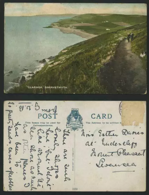 Aberystwyth Wales Old Postcard Clarach Seaside Panorama