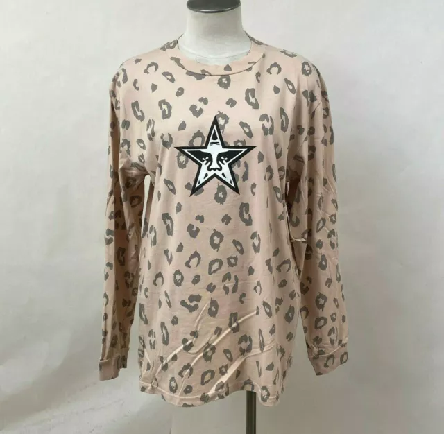 Obey Women's LS T-Shirt Black and White Star Face Rose Leopard Size S NWT Andre