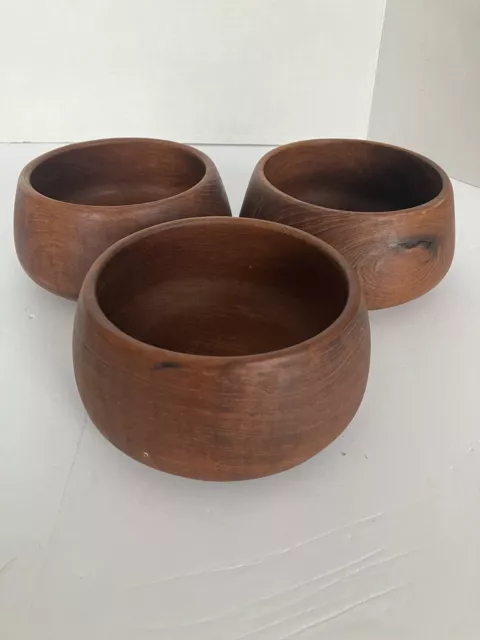 Vintage Kalmar Genuine Teak Salad Bowls Wooden Bowls Made in Thailand Set of 3