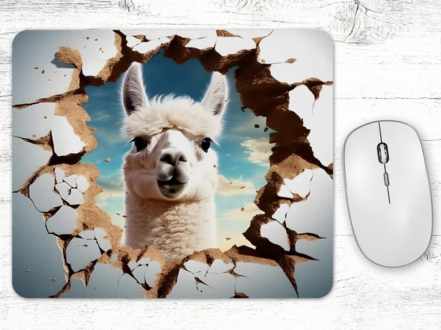 Llama Crack In The Wall Hole Neoprene Mouse Pad Mat Rectangle Non Slip