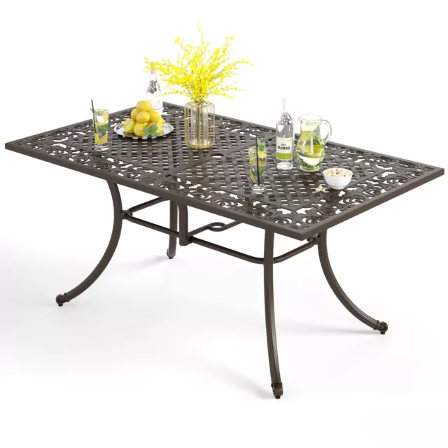 Patio Dining Table Cast Aluminum Outdoor Table Rectangular for 6 Person