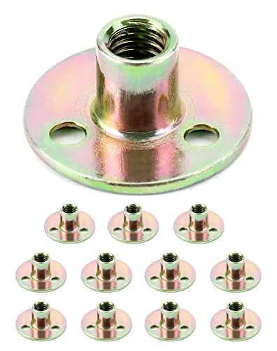 QWORK 3/8-16 Iron Plate Nut 12-Piece Set T-nut with Round Base Carbon Steel T-