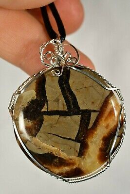 SEPTARIAN NODULE Pendant 5cm 20g +Cord *Sterling Silver* Wire Wrapped Handmade