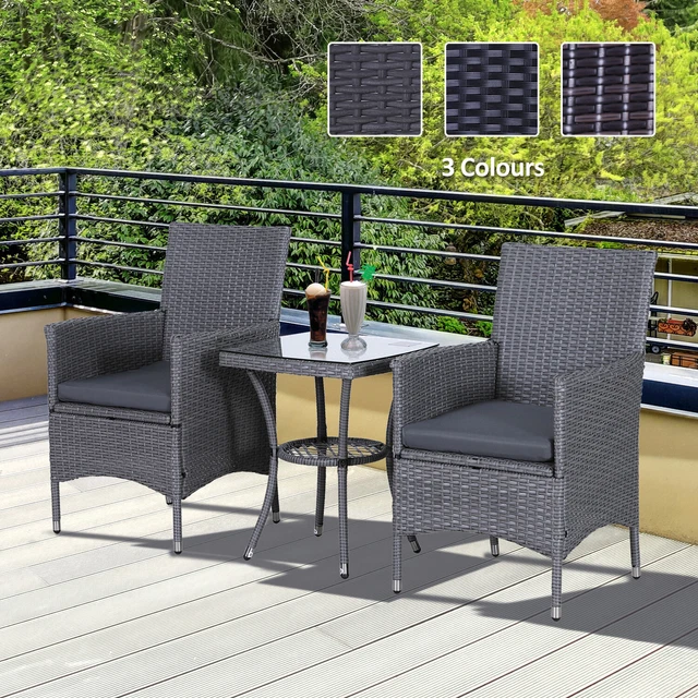 3PC Rattan Furniture Bistro Set Garden Table Chairs Patio Outdoor