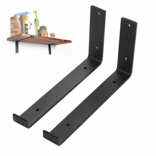 Pair Metal Floating Shelf Brackets Heavy Duty Farmhouse Wall Shelving Hook Black