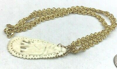 Lady Remington Necklace Carved Bovine Elephant & Gold Chain Pendant