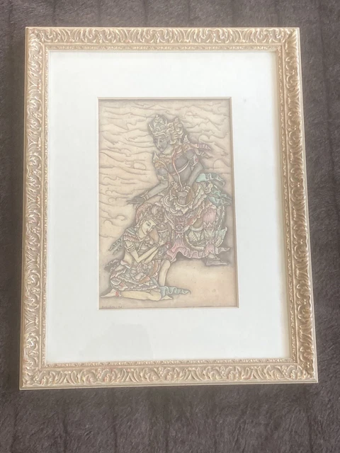 Bali Zeichnung, Eko Bali, 1994, traditionelles Bild, verzierter Rahmen, signiert