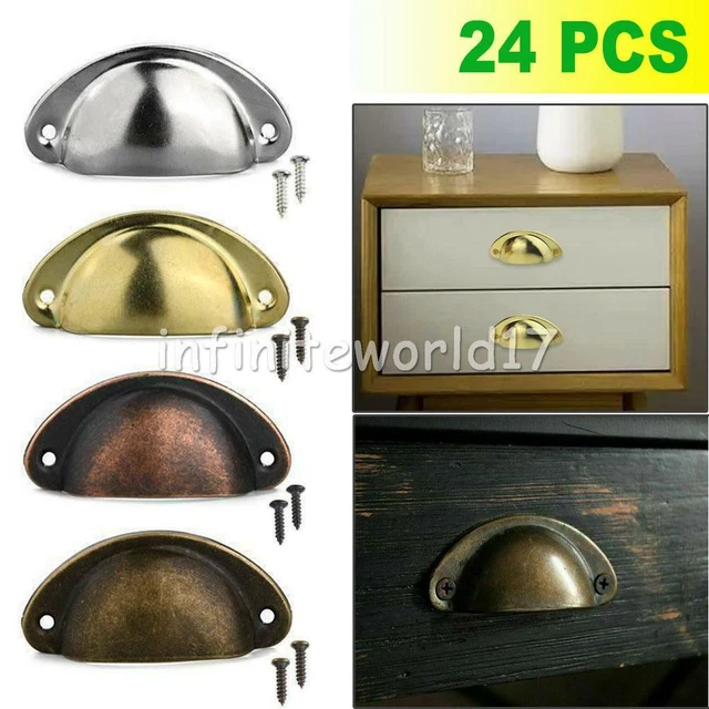 24pcs Shell Cup Handles Iron Half Moon Vintage Cabinet Cupboard Door Drawer Pull