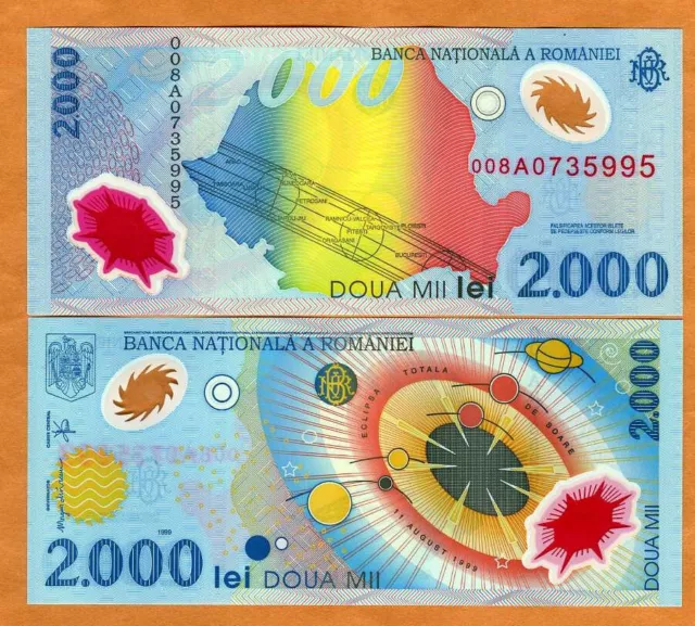 Romania, 2000 Lei 1999, FIRST POLYMER, P-111, UNC