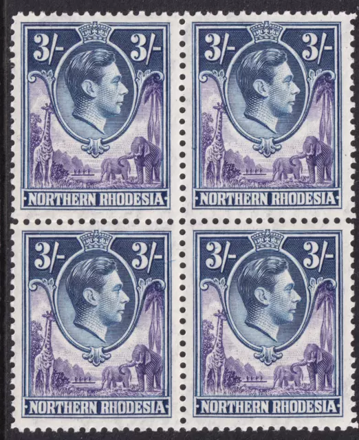 Northern Rhodesia KGVI 1938-52 3s Violet Blue Animals Block x 4 SG42 Mint MNH