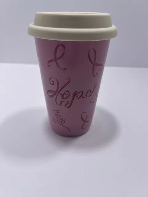 Longaberger Pottery Horizon of Hope Travel Cup & Lid Breast Cancer Pink Ribbon