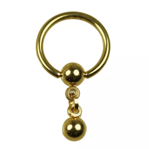 GOLD Intim PIERCING Schmuck Ohr Brust Klitoris Ring mit Kette und Kugeln K:5mm