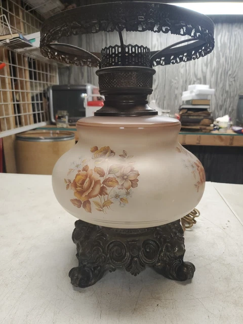 Vintage GWTW 3 Way Setting Table Lamp Light Floral Pattern 15" Tall 10.25" Wide