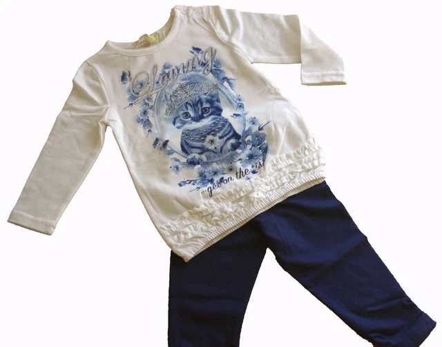 Completo Autunno Neonata Bambina Mini Abito + Leggings Gattino Taglia 12 Mesi