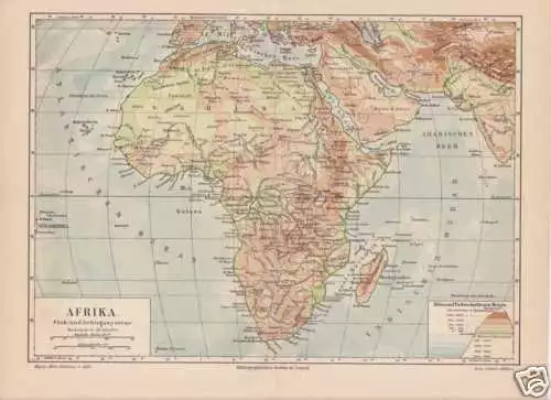 Afrique Flüsse Montagne Physikalische Carte Géographique 1888