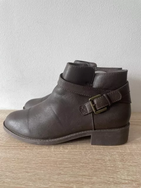 Dorothy Perkins Ladies Dark Brown Buckle & Zip Up Ankle Boots Uk 6 Eur 39 Bt198