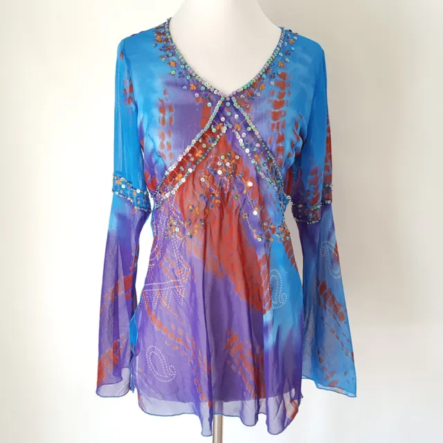 Phool Tunic Top M Sheer Boho Hippie Artsy Embroidered Sparkle Sequins Fairy Core