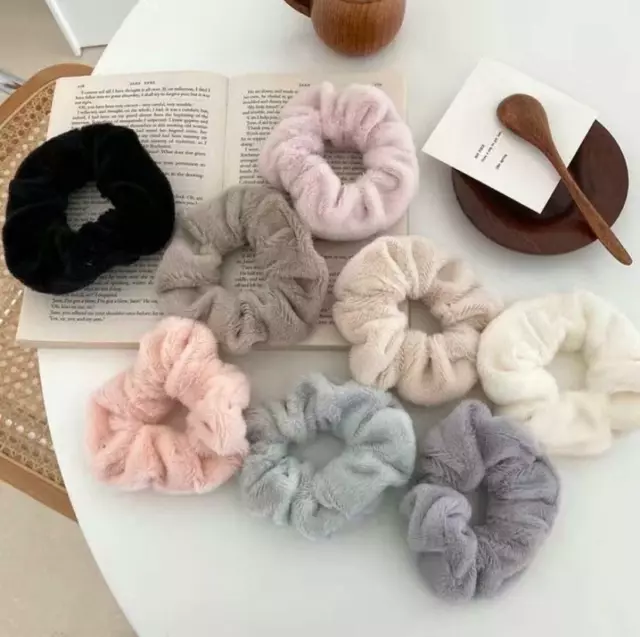 High Quality Fluffy Faux Fur Furry Scrunchies Hair Tie Elastic Ponytail AU