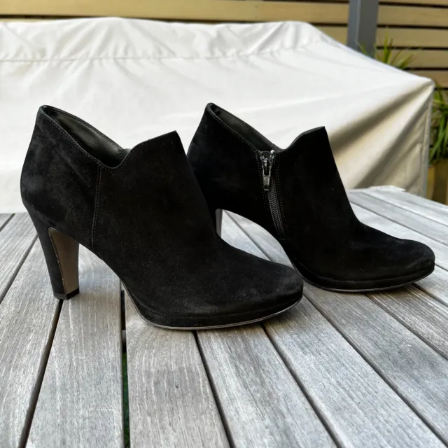 Paul Green Black Suede Daphne Booties Ankle Heel Boots Size 8 (US) 5.5 (UK)