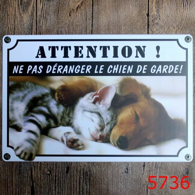 Plaque  En Étain Chien  30X20 Cm Attention Ne  Pas Déranger Le Chien De Garde