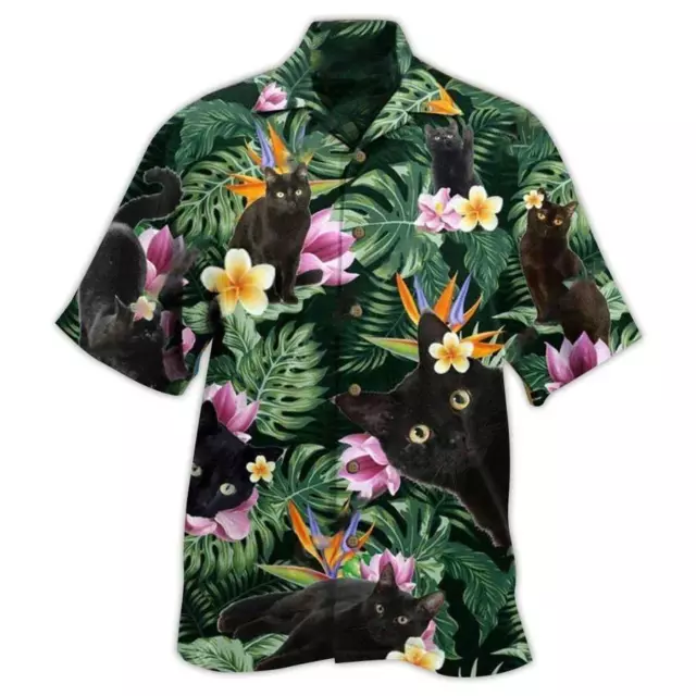 Black Cat Hawaiian Shirt For Summer, Best Colorful Cool Cat Hawaiian Shirts Outf